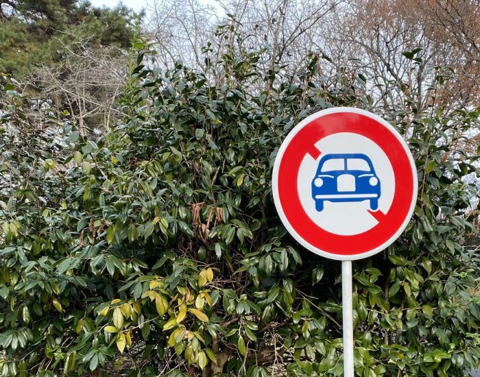 「自動車通行止め」の規制標識の写真