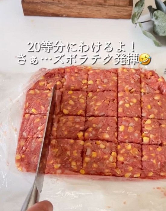 タネを20等ぶんに切る様子