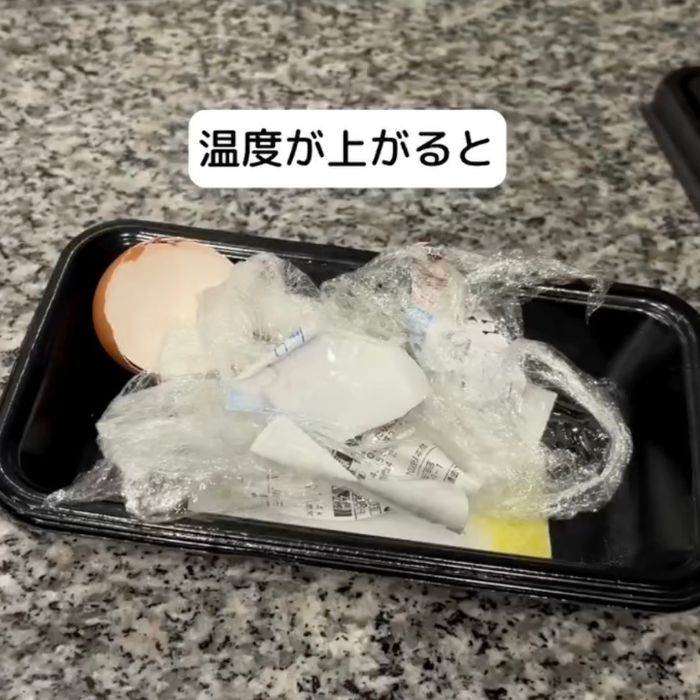 トレーにまとめられた生ゴミの様子