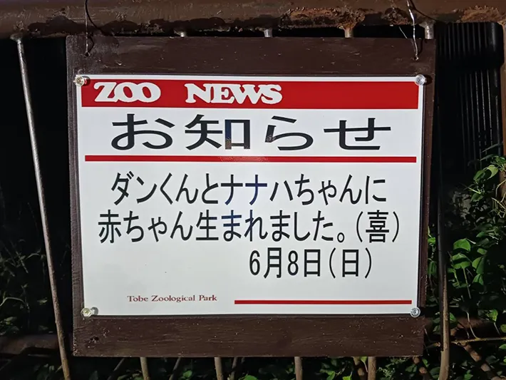 マレーバクの赤ちゃんが生まれたことを知らせる貼り紙の写真