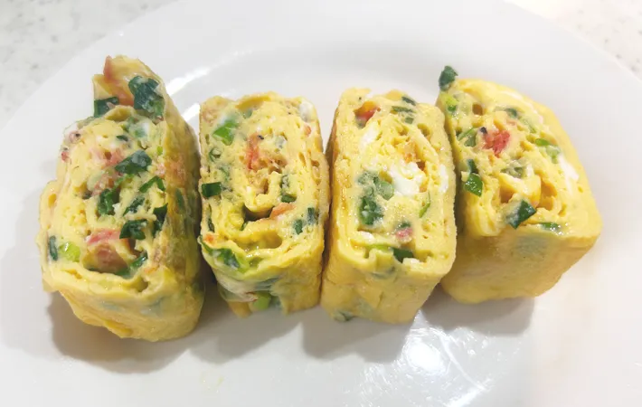 『桜エビとネギの玉子焼き』の完成写真（撮影：エニママ）