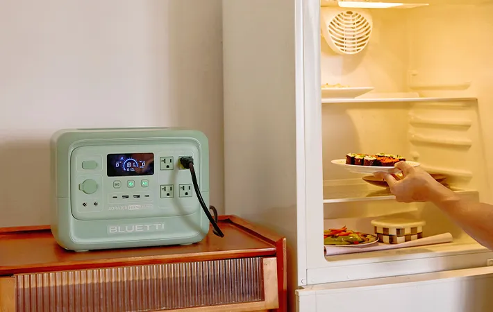 ポータブル電源を例沿い子に接続している写真