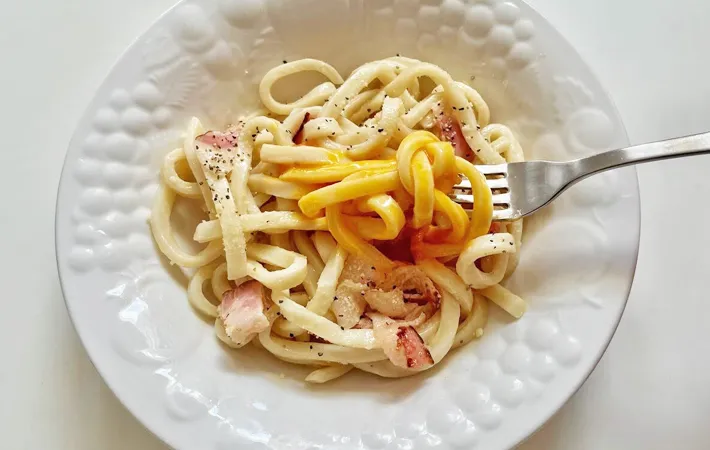 『レンチンカルボナーラ』の完成写真（撮影：エニママ）