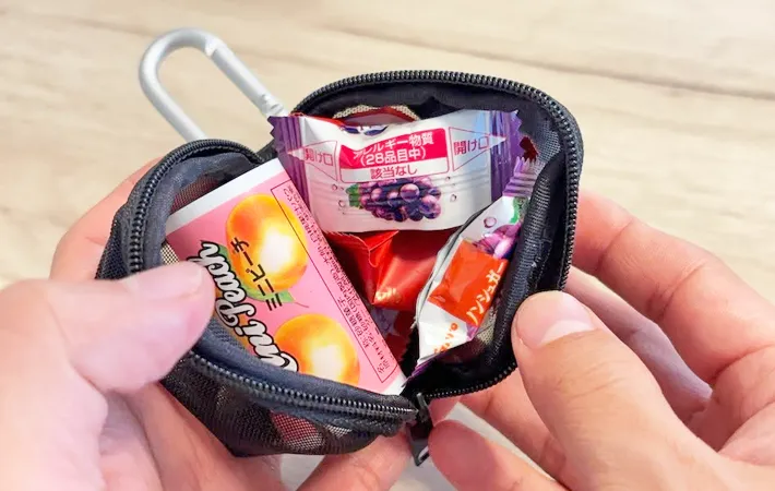 無印『ナイロンメッシュ コンパクトポーチ』の使用写真（撮影：キジカク）