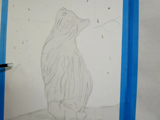 制作途中の色鉛筆画の写真