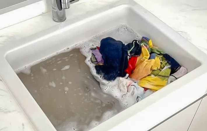 タオルをつけ置き洗いしている写真（撮影：Heulie）