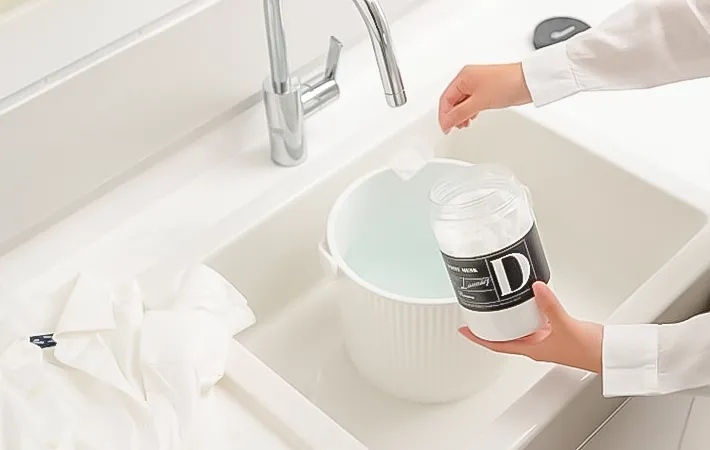 バケツに洗剤を入れる写真（撮影：Heulie）