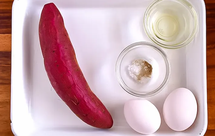 サツマイモの玉子焼きの材料の写真（撮影：小泉明代）