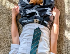 足の間に挟まる柴犬