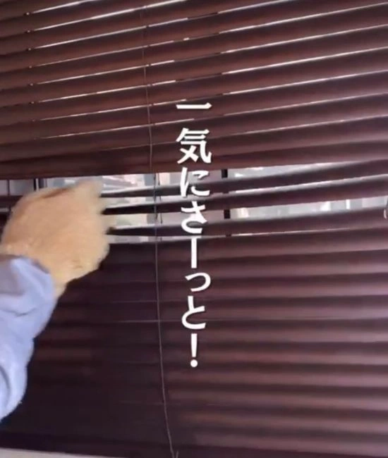 ブラインドの隙間に指を入れる様子