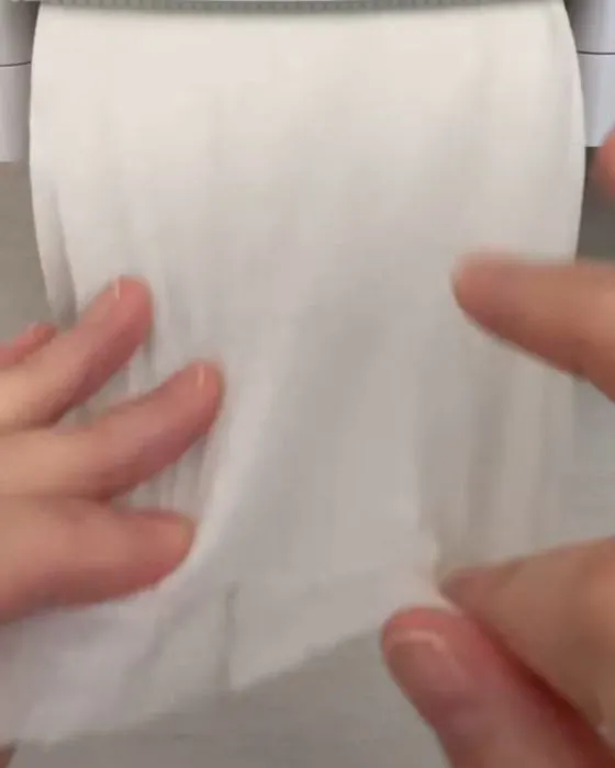 トイレットペーパーを引き出している様子