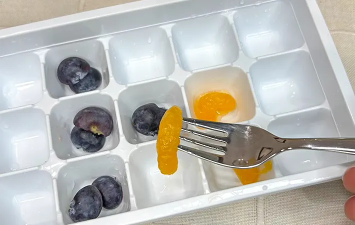 製氷皿にフルーツを入れている写真（撮影：キジカク）