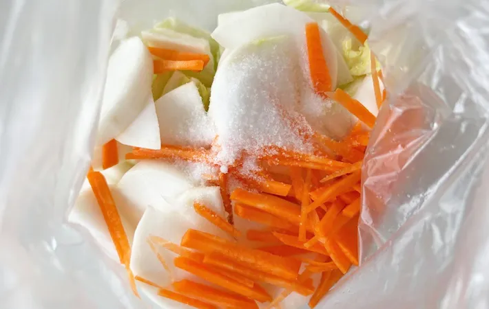 『待つだけでカブと白菜の浅漬け』を作る写真（撮影：エニママ）