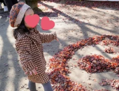 落葉で作られたアンパンマンの画像