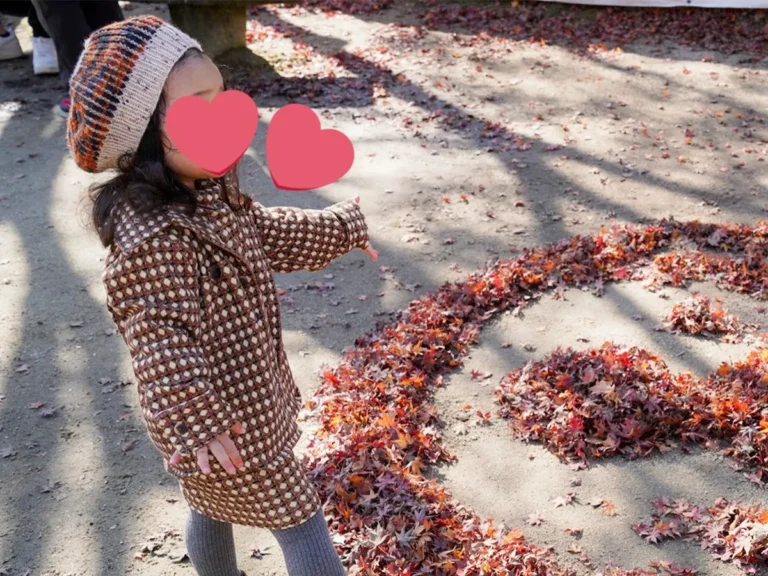 落葉で作られたアンパンマンの画像