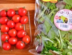 ベビーリーフとミニトマトの写真（撮影：小泉明代）