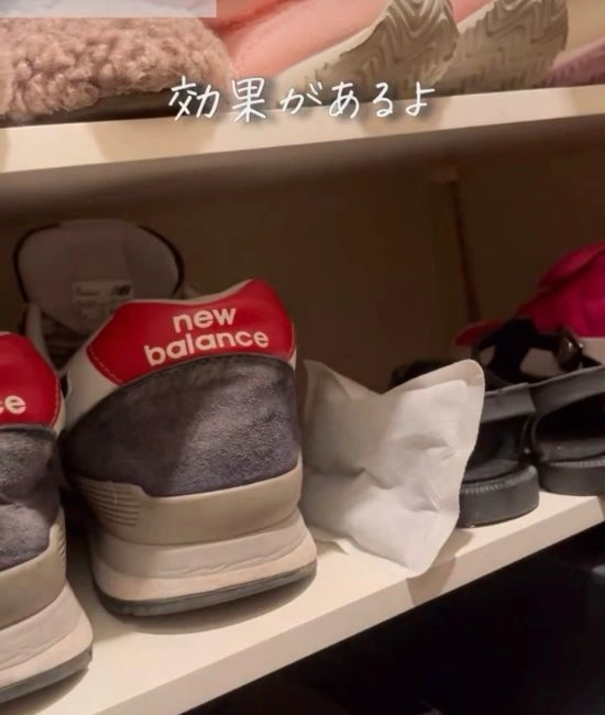 靴箱に使い捨てカイロを入れる様子