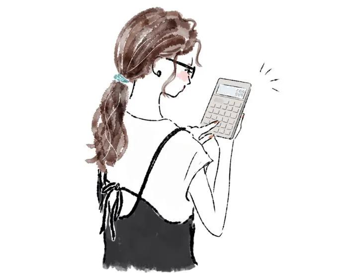 電卓を操作している女性