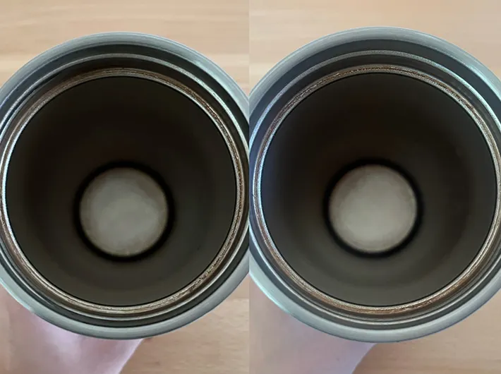 洗う前と洗った後の水筒の比較写真（撮影：grapeライフハック編集部）