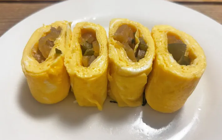 『福神漬け入り玉子焼き』の完成写真（撮影：エニママ）