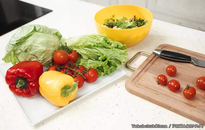キャベツやトマトなどの野菜の写真
