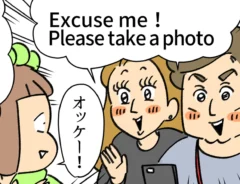 東京ディズニーシーでの記念写真を巡るエピソードを描いた漫画の写真