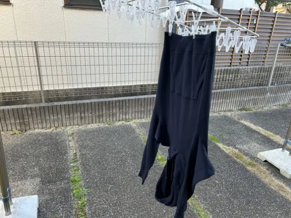 逆バンザイ干しした黒のパーカー