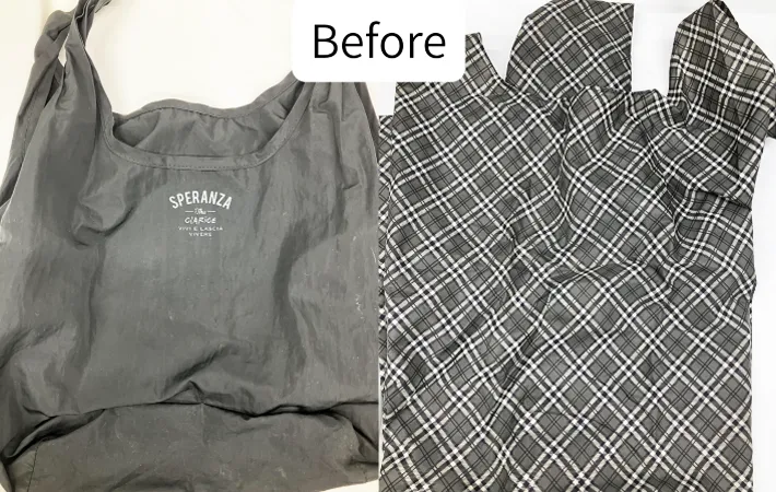 『エコバッグをつけ置き洗いする前』の写真（撮影：Heulie）