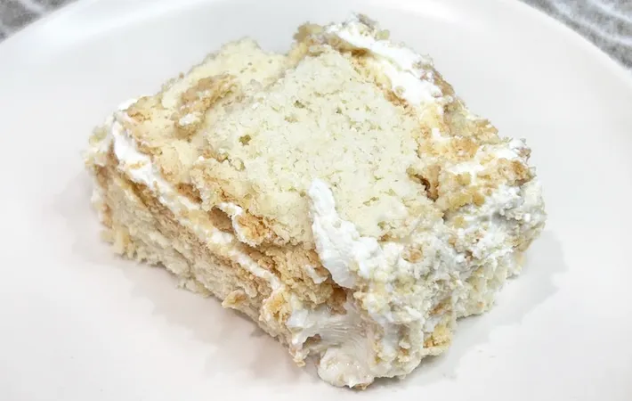 『ココナッツサブレとヨーグルトでチーズケーキ風』の完成写真（撮影：キジカク）