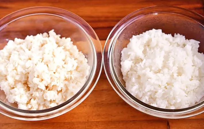 『豆腐のかさましご飯と白米の比較』写真（撮影：小泉明代）