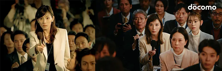 加藤あいさんが出演するドコモのCM写真。左が2005年当時のCM、右が2026年の新CMのもの。