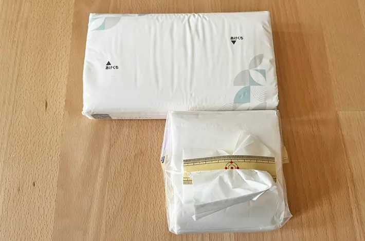 ティッシュの大きさ比較写真（撮影：grapeライフハック編集部）