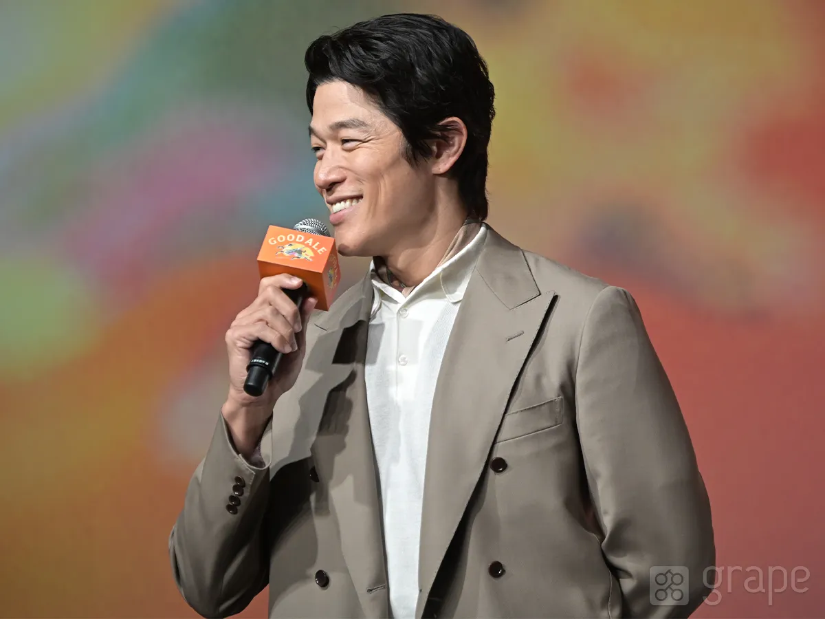 「『キリングッドエール』5,000万本突破！“大反響”御礼発表会」に登壇した鈴木亮平さん（撮影：grape芸能編集部）