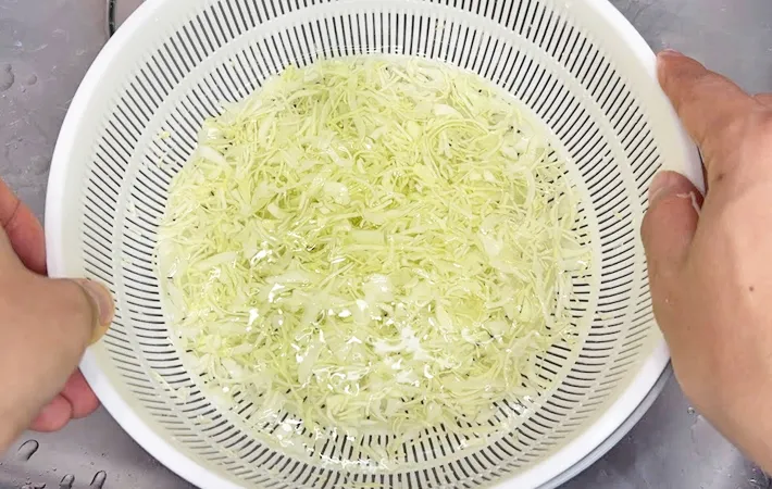 『ザルに入った千切りキャベツ』の写真（撮影：キジカク）