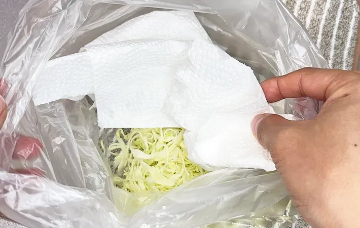 『千切りキャベツの水切り方法』の写真（撮影：キジカク）