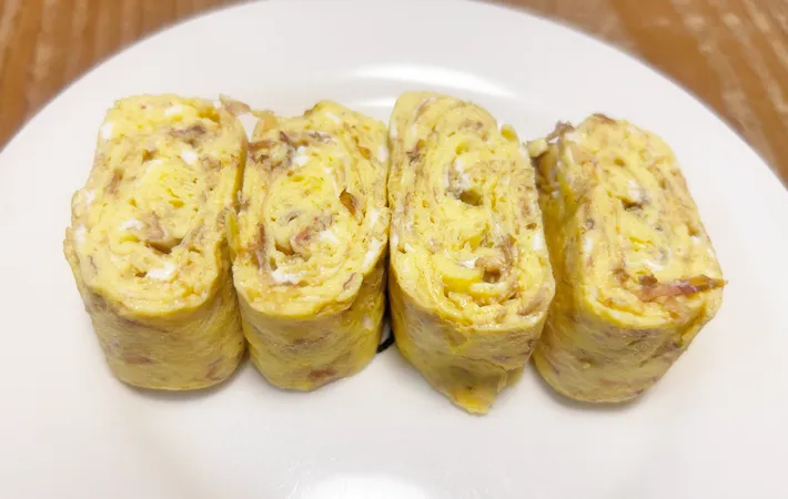 『カツオ節ごと焼くだし巻き玉子』の完成写真（撮影：エニママ）