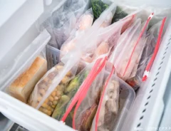 スーパーでまとめ買いをする人の写真