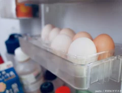 卵を冷蔵庫のドアポケットに入れる写真