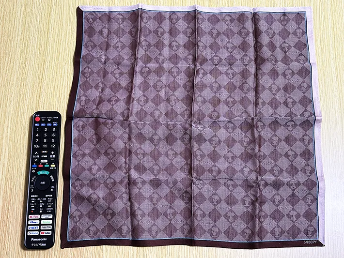 46cmのハンカチとリモコンの比較画像（撮影：grapeライフハック編集部）