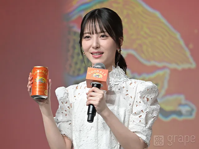 「『キリングッドエール』5,000万本突破！“大反響”御礼発表会」に登壇した浜辺美波さん（撮影：grape芸能編集部）