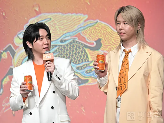 「『キリングッドエール』5,000万本突破！“大反響”御礼発表会」に登壇した綾大森元貴さんと藤澤涼架さん（撮影：grape芸能編集部）