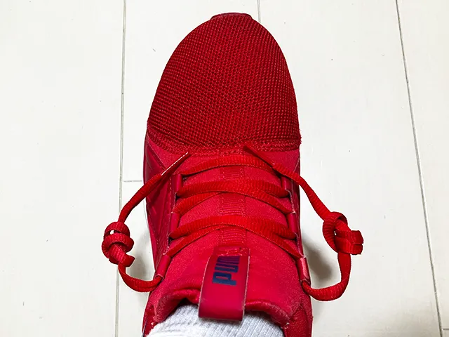 靴紐を渦巻き状にした状態（撮影：grapeライフハック編集部）靴紐を渦巻き状にした状態（撮影：grapeライフハック編集部）