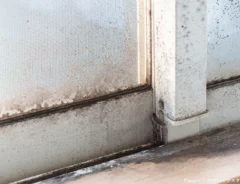 結露によってカビが生えた窓の写真