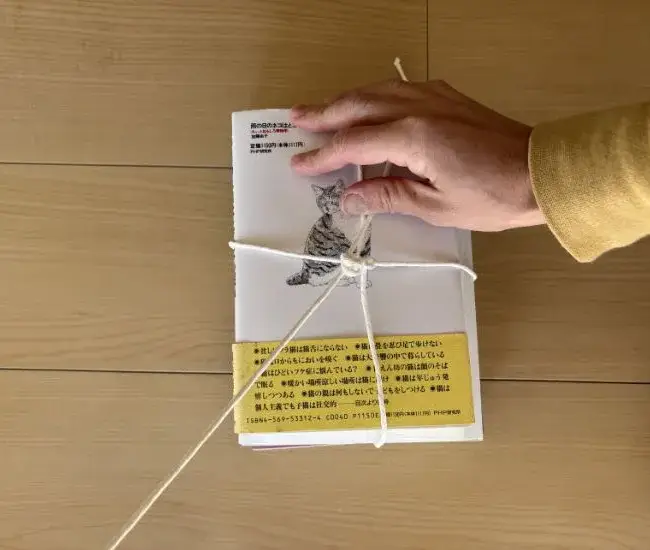 紙ひもを引っ張っている様子（撮影：grapeライフハック編集部）