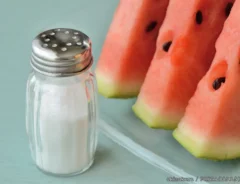スイカと塩の写真