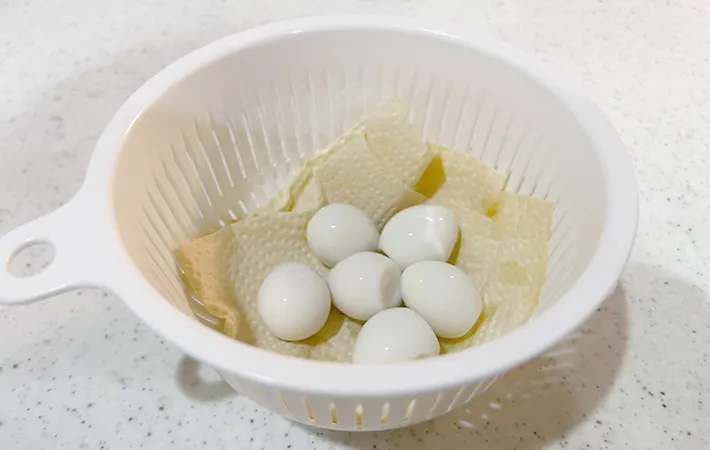 水をきったうずらの卵の画像（撮影：エニママ）