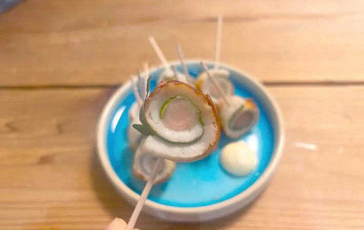 新生姜のちくわのくるくる巻きの断面図の画像（撮影：エニママ）