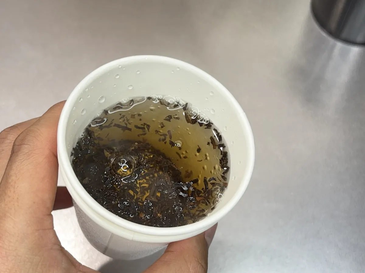 『紙コップで作った茶こし』の使用写真（撮影：キジカク）