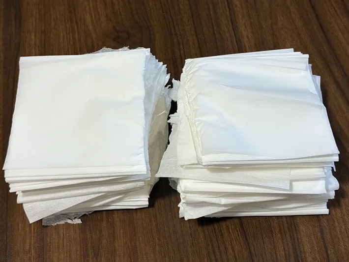 切り分けたティッシュの写真（撮影：grapeライフハック編集部）