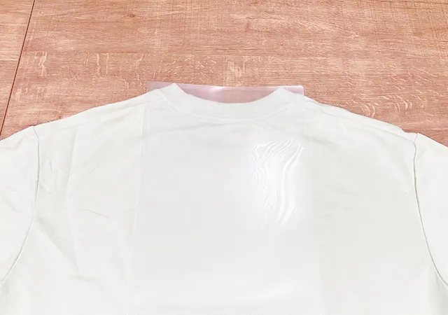 Tシャツの上にクリアファイルを置いた場面（撮影：grapeライフハック編集部）